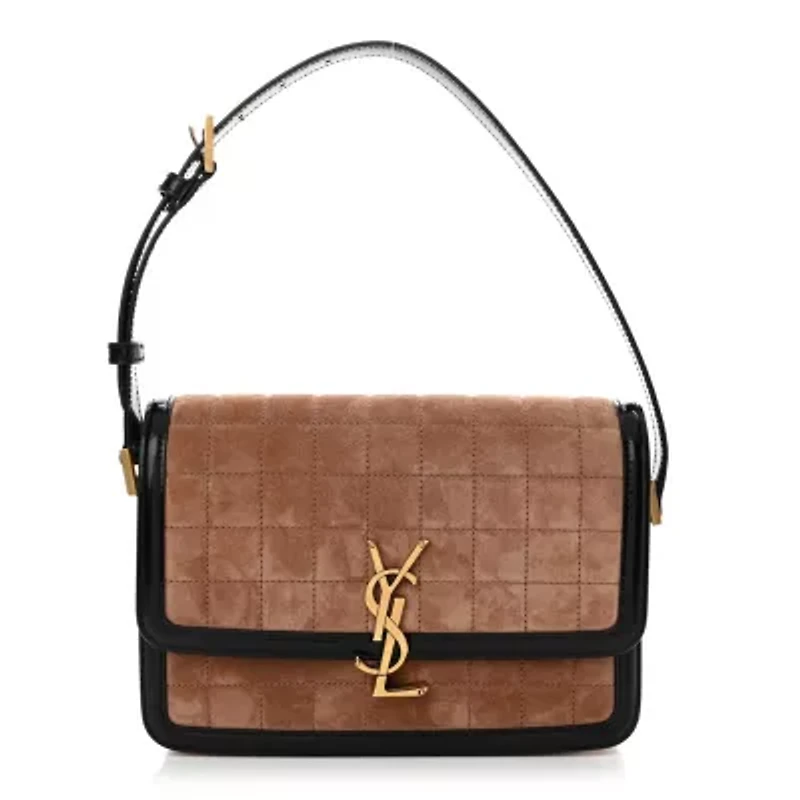 Saint Laurent Quilted Suede Spazzolato Medium Solferino Shoulder Bag Pink Black -FINAL SALE NO RETURNS