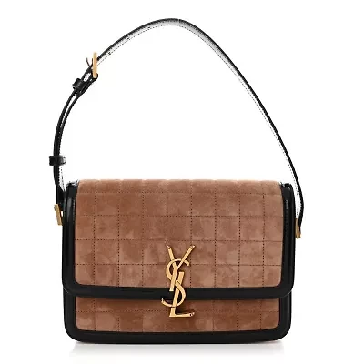 Saint Laurent Quilted Suede Spazzolato Medium Solferino Shoulder Bag Pink Black -FINAL SALE NO RETURNS