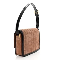 Saint Laurent Quilted Suede Spazzolato Medium Solferino Shoulder Bag Pink Black -FINAL SALE NO RETURNS