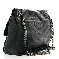 Saint Laurent Crinkled Calfskin Matelasse Monogram Medium Niki Chain Satchel Asphalt -FINAL SALE NO RETURNS