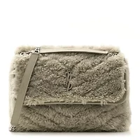 Saint Laurent Calfskin Shearling Monogram Medium Niki Chain Satchel Grey -FINAL SALE NO RETURNS