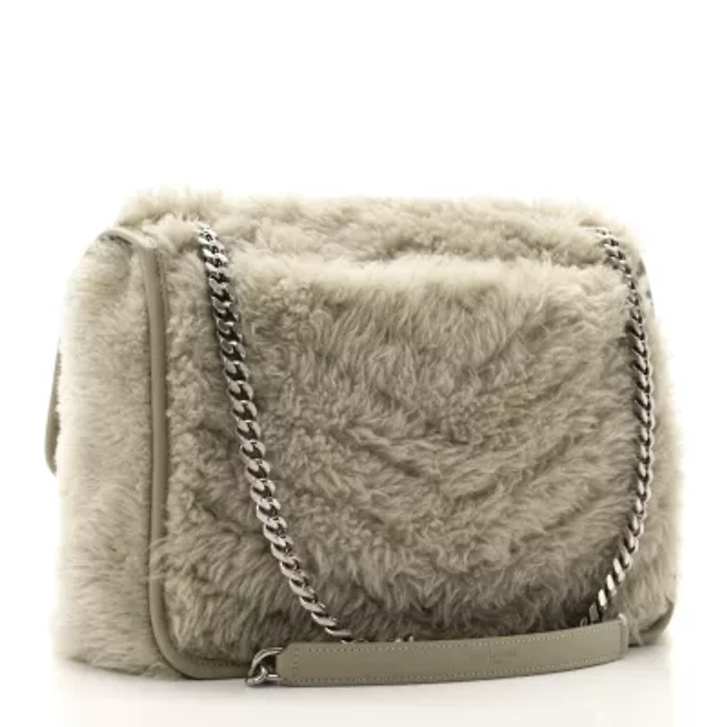 Saint Laurent Calfskin Shearling Monogram Medium Niki Chain Satchel Grey -FINAL SALE NO RETURNS