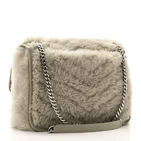 Saint Laurent Calfskin Shearling Monogram Medium Niki Chain Satchel Grey -FINAL SALE NO RETURNS