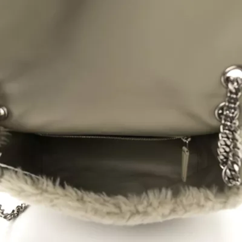 Saint Laurent Calfskin Shearling Monogram Medium Niki Chain Satchel Grey -FINAL SALE NO RETURNS