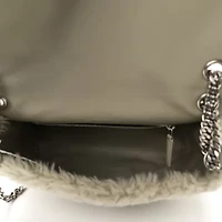 Saint Laurent Calfskin Shearling Monogram Medium Niki Chain Satchel Grey -FINAL SALE NO RETURNS