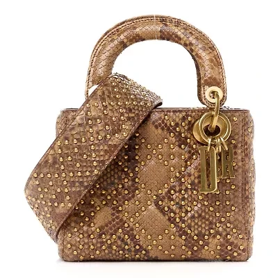 Dior Snakeskin Cannage Studded Mini Lady Dior Brown -FINAL SALE NO RETURNS
