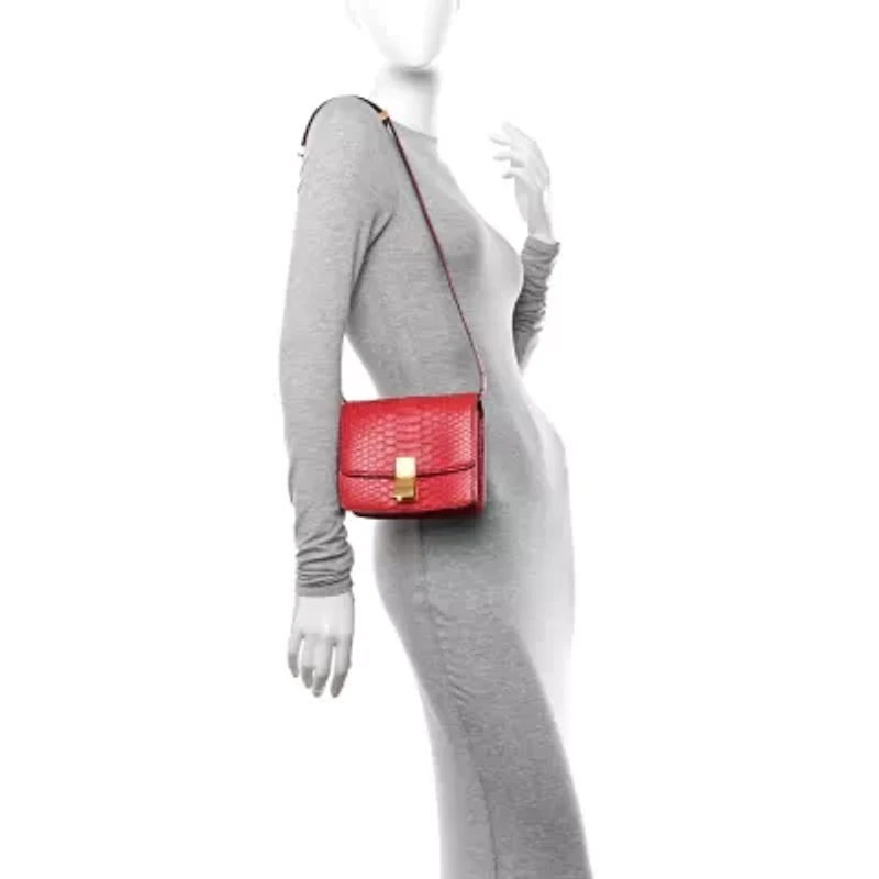 Celine CELINE Python Small Classic Box Flap Bag Red -FINAL SALE NO RETURNS