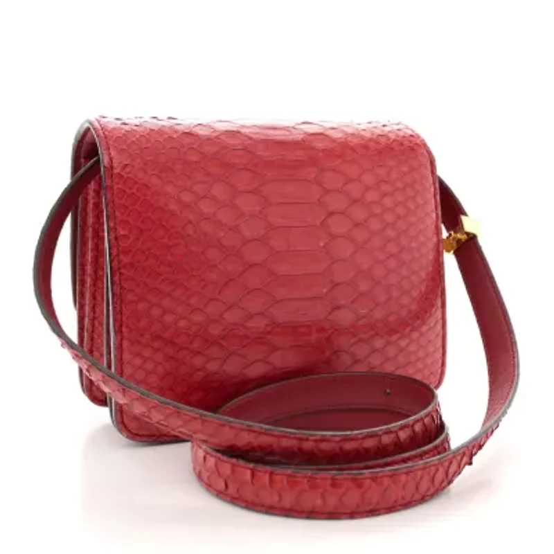 Celine CELINE Python Small Classic Box Flap Bag Red -FINAL SALE NO RETURNS