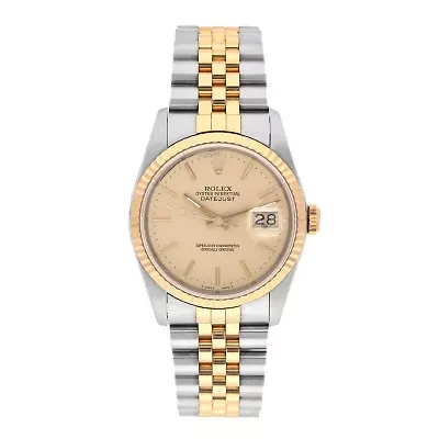 Rolex Stainless Steel 18K Yellow Gold 36mm Oyster Perpetual Datejust Watch Champagne 16233 -FINAL SALE NO RETURNS