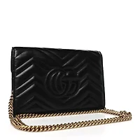 Gucci Calfskin Matelasse GG Marmont Chain Wallet Black -FINAL SALE NO RETURNS