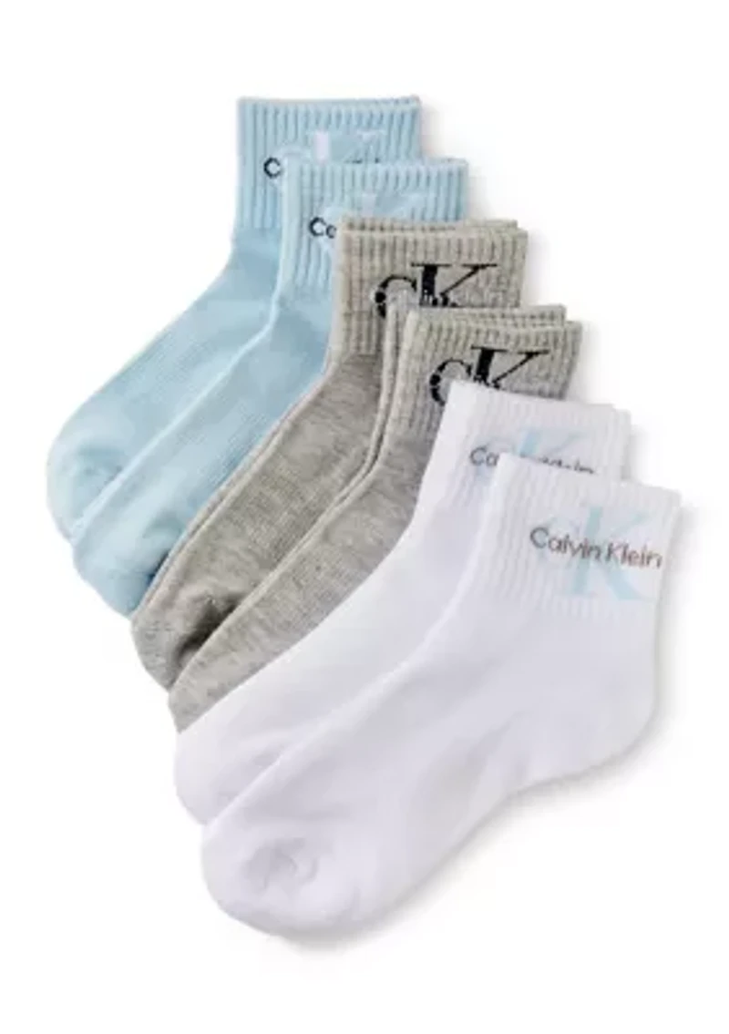 Women's Set of 3 1/2 Terry Athletic Quarter Socks