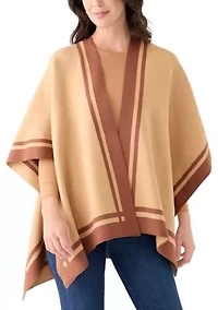 Women's Lurex Double Border Knit Striped Ruana Wrap