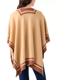 Women's Lurex Double Border Knit Striped Ruana Wrap