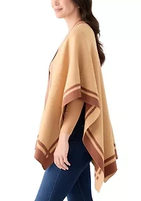 Women's Lurex Double Border Knit Striped Ruana Wrap