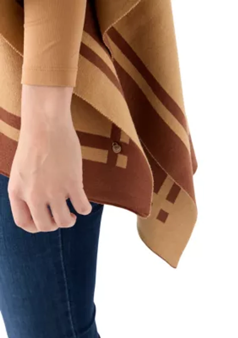 Women's Lurex Double Border Knit Striped Ruana Wrap