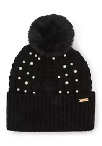 Mixed Cable Pearl Beanie and Glove Set