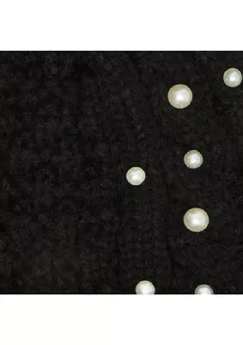 Mixed Cable Pearl Beanie and Glove Set