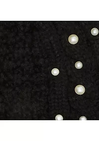 Mixed Cable Pearl Beanie and Glove Set