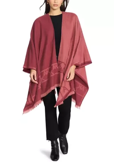 Women's Two Tone Fringe Hem Jacquard Knit Ruana