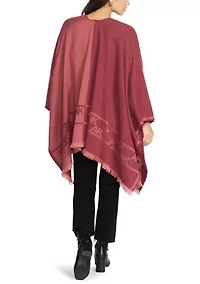 Women's Two Tone Fringe Hem Jacquard Knit Ruana