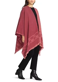 Women's Two Tone Fringe Hem Jacquard Knit Ruana