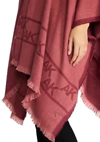 Women's Two Tone Fringe Hem Jacquard Knit Ruana