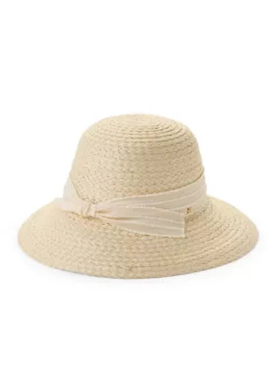 Slub Bow Straw Cloche Hat