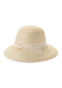 Slub Bow Straw Cloche Hat