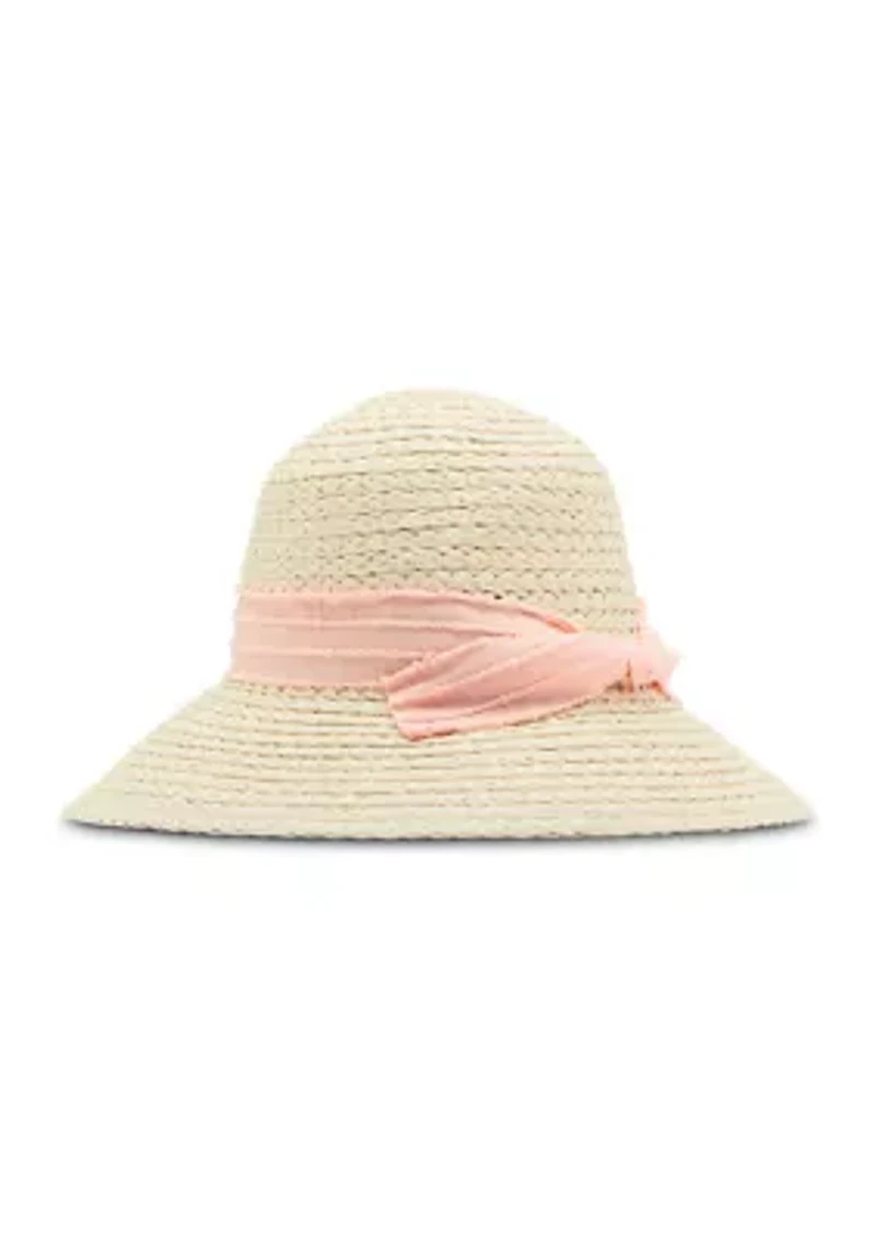 Slub Bow Straw Cloche Hat