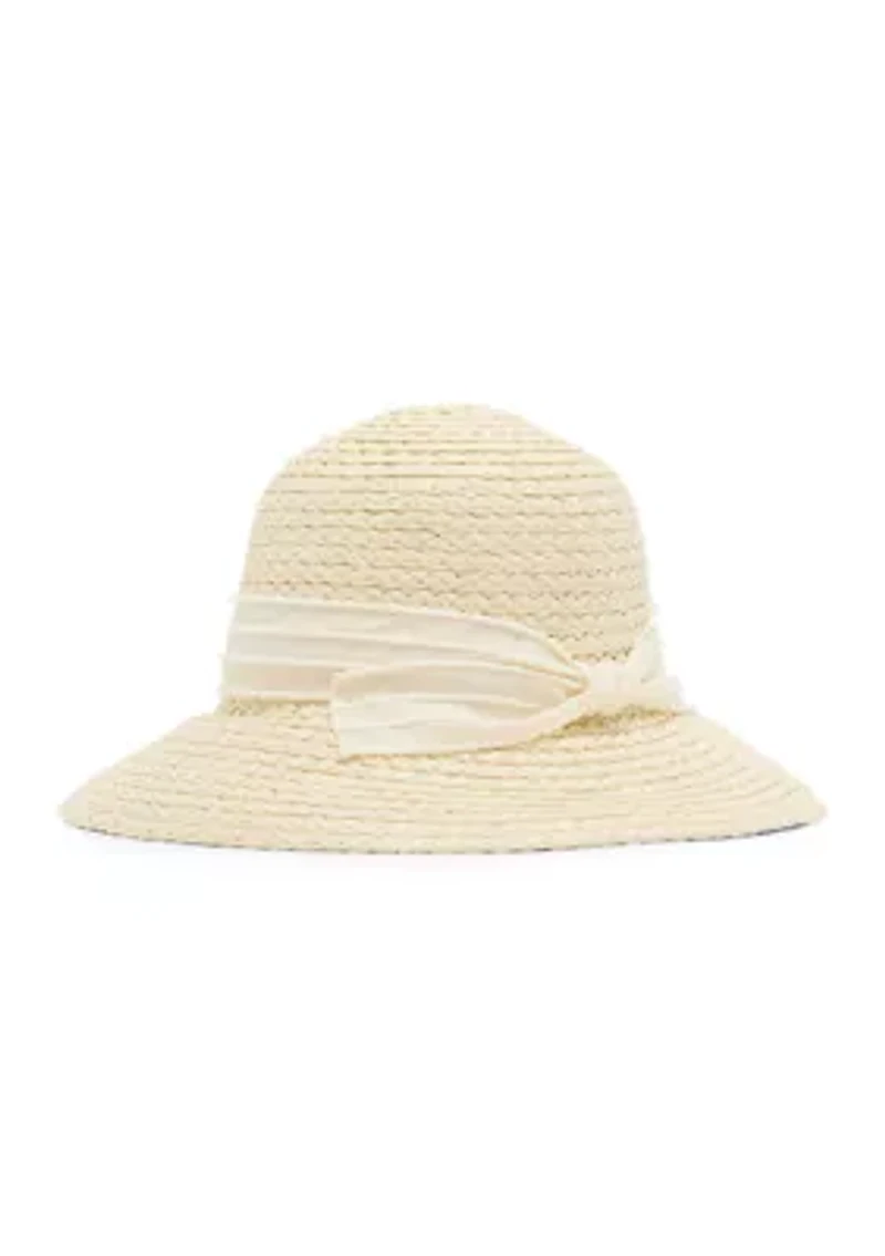 Slub Bow Straw Cloche Hat