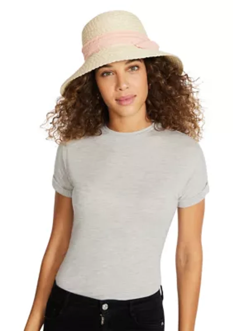 Slub Bow Straw Cloche Hat