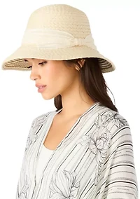 Slub Bow Straw Cloche Hat