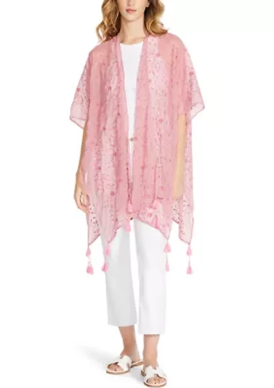 Trailing Floral Embroidery Ruana