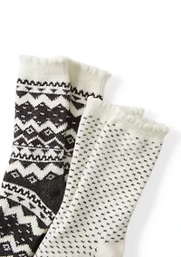 Two-Tone Boot Crew Socks with Scallop - 2-Pack