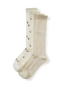 Piqué Floral Slouch Crew Socks - 2 Pack