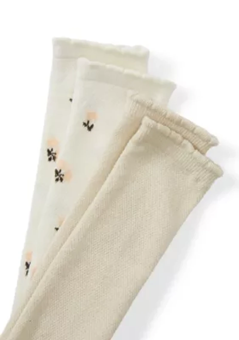 Piqué Floral Slouch Crew Socks - 2 Pack