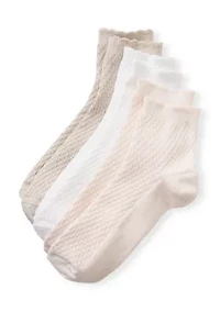 Diagonal Rib Texture Anklet Socks - 3 Pack