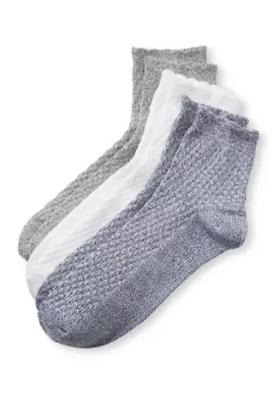 Diagonal Rib Texture Anklet Socks - 3 Pack