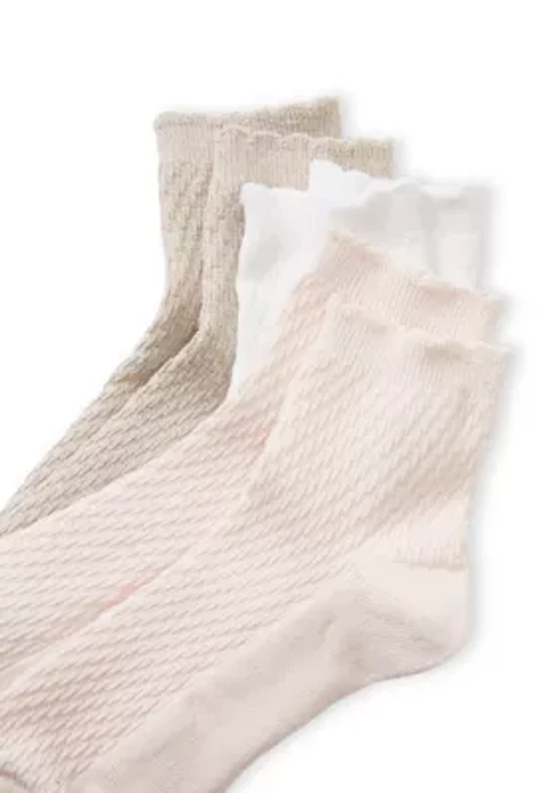 Diagonal Rib Texture Anklet Socks - 3 Pack