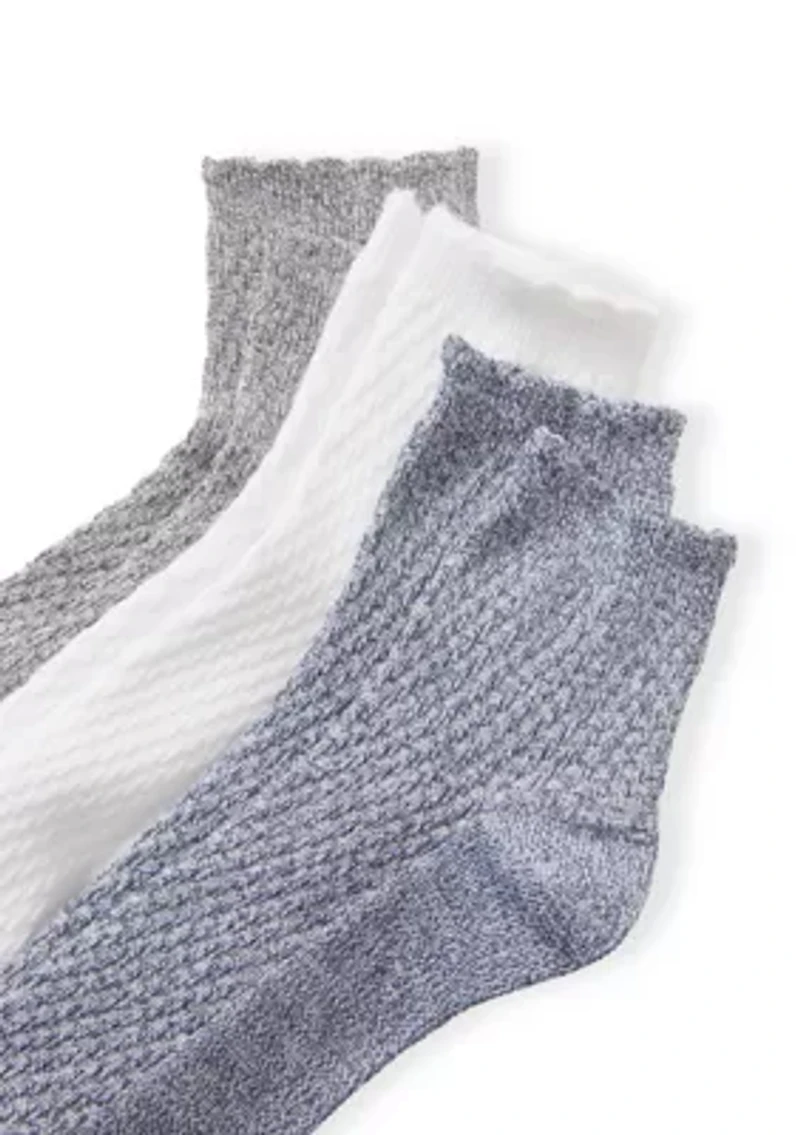 Diagonal Rib Texture Anklet Socks - 3 Pack
