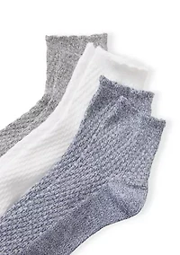 Diagonal Rib Texture Anklet Socks - 3 Pack