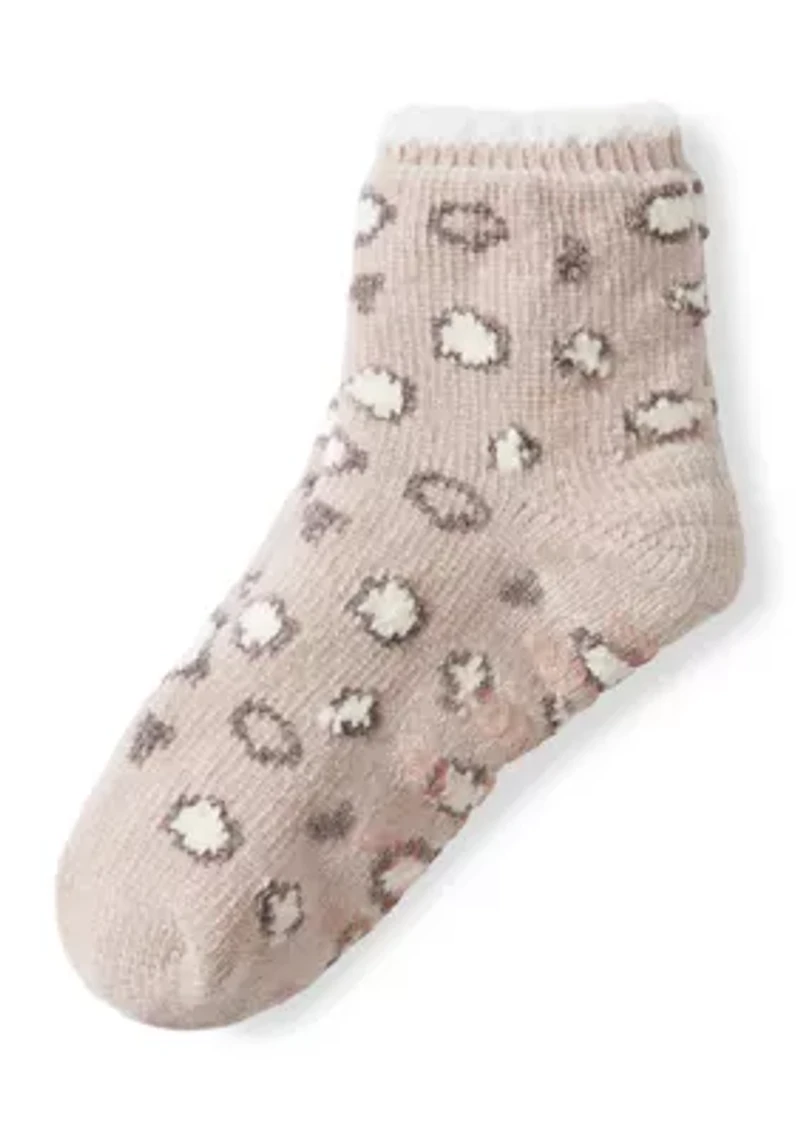 Chenille Cozy Lined Leopard Demi Crew Socks