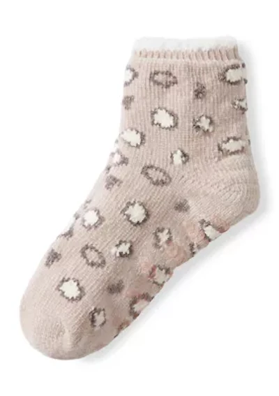 Chenille Cozy Lined Leopard Demi Crew Socks