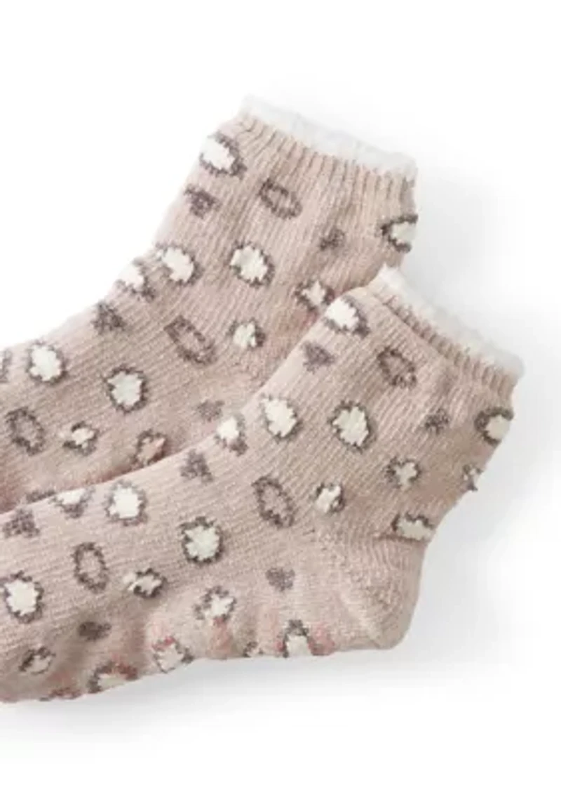 Chenille Cozy Lined Leopard Demi Crew Socks