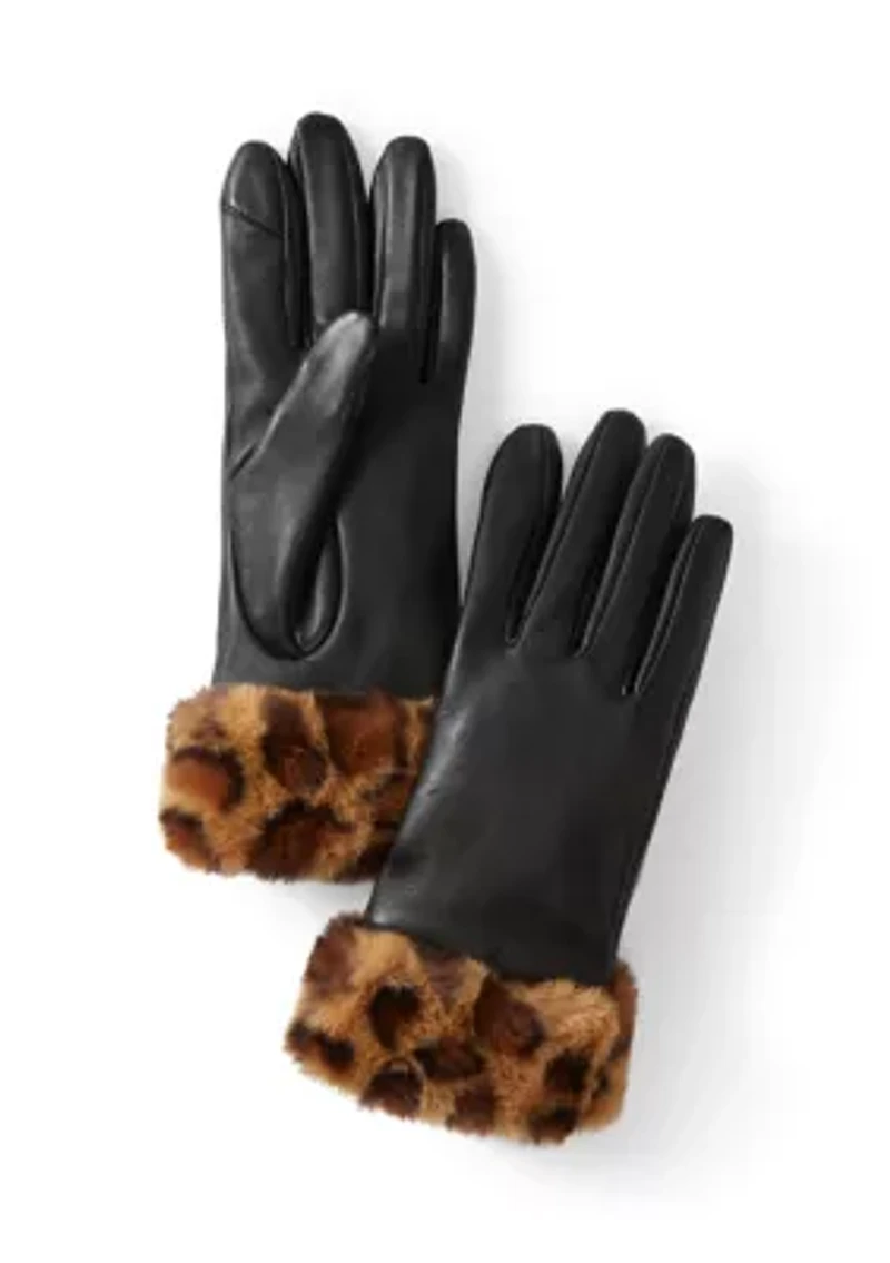 Fur Trimmed Leather Gloves