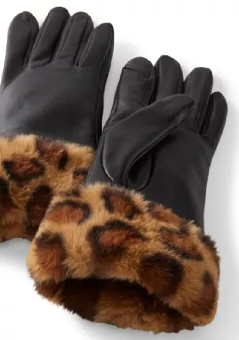 Fur Trimmed Leather Gloves
