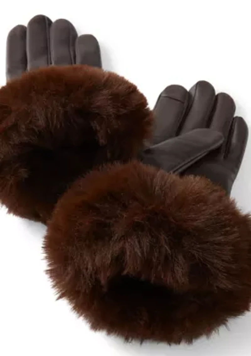Fur Trimmed Leather Gloves