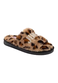 Printed Fur Logo Slide Slippers
