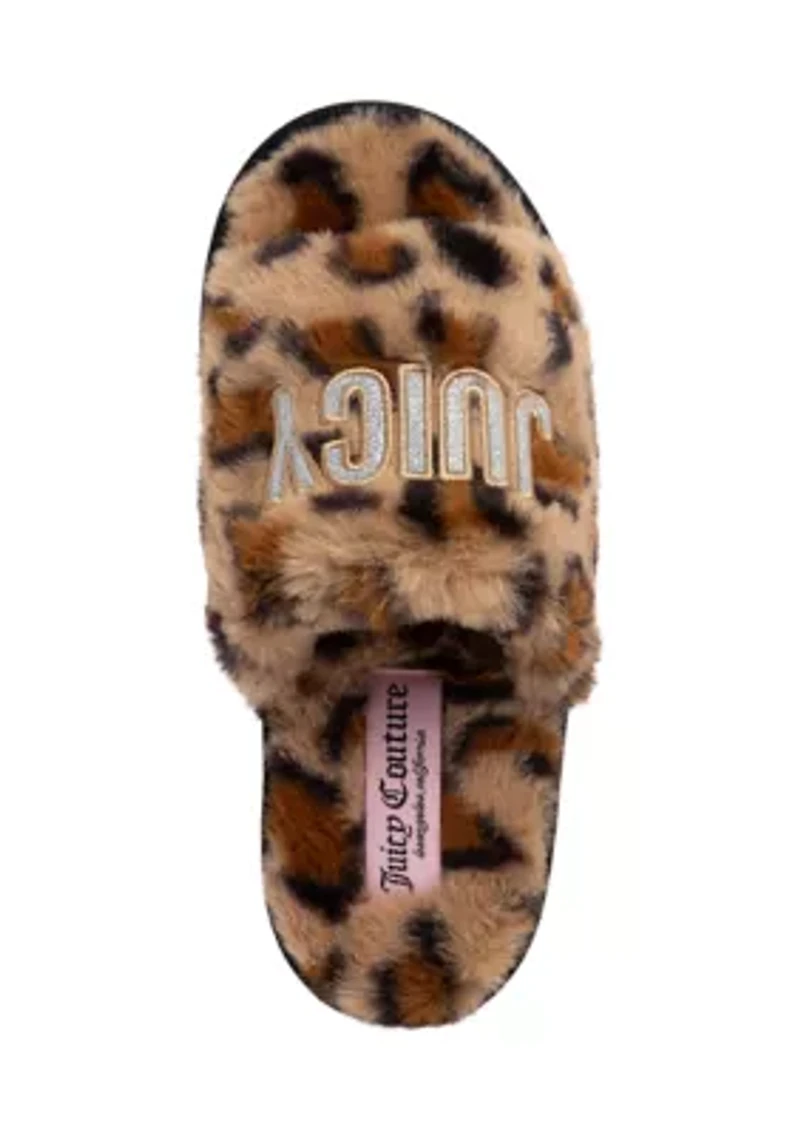 Printed Fur Logo Slide Slippers