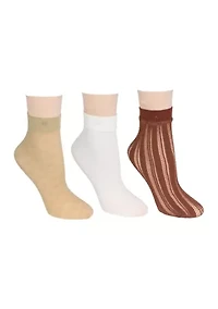 3 Pack Jacquard Openwork Anklet Socks